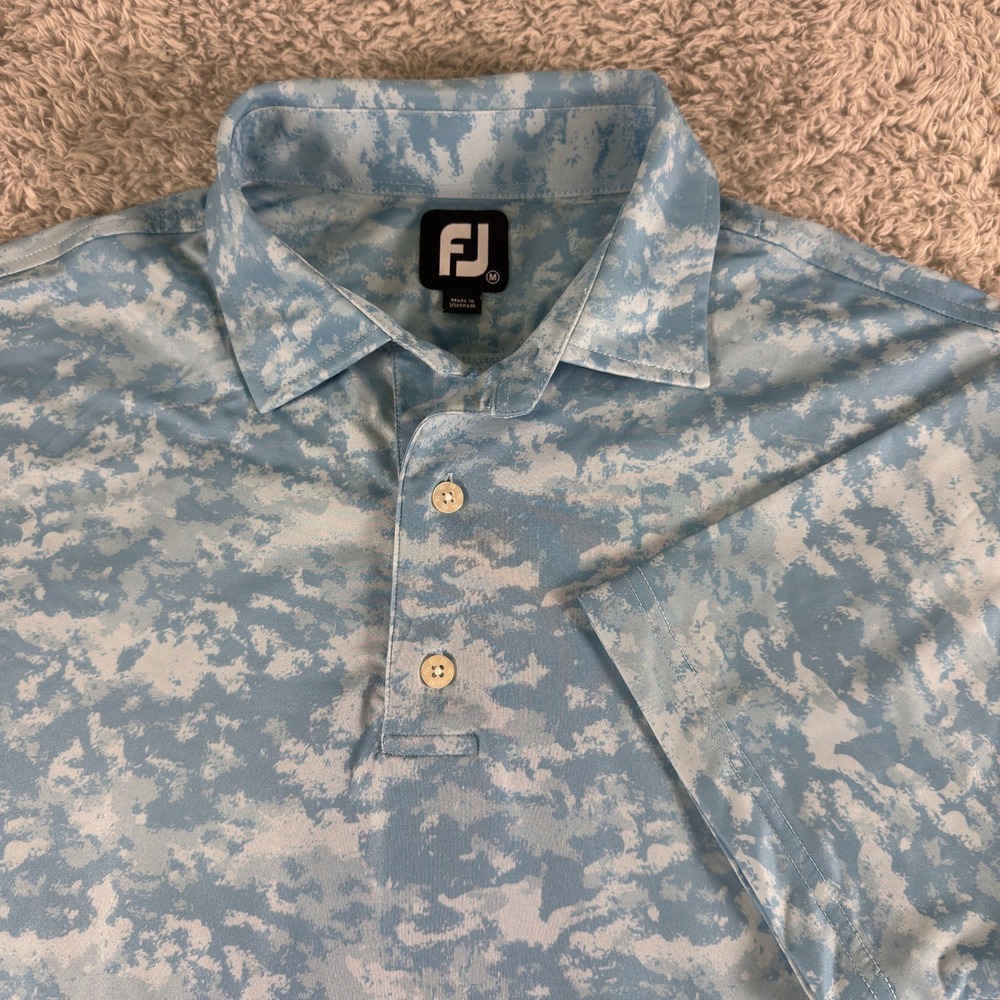 FootJoy Mens Blue Abstract Digital Camo Performance Golf Polo Shirt Size Medium